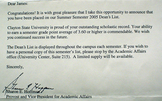 I made the Dean's List!